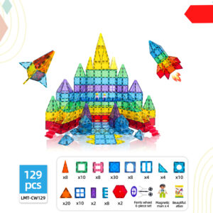 المكعبات المغناطيسية (Magnetic Tiles 3D Intelligence Toy) – 129 PCs