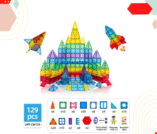 المكعبات المغناطيسية (Magnetic Tiles 3D Intelligence Toy) – 129 PCs